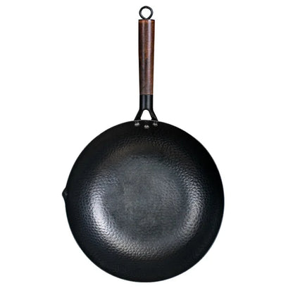 Konco 32cm Pure Cast Iron Wok – Non-Coated Chinese Wok Pan for Gas & Induction Cookers