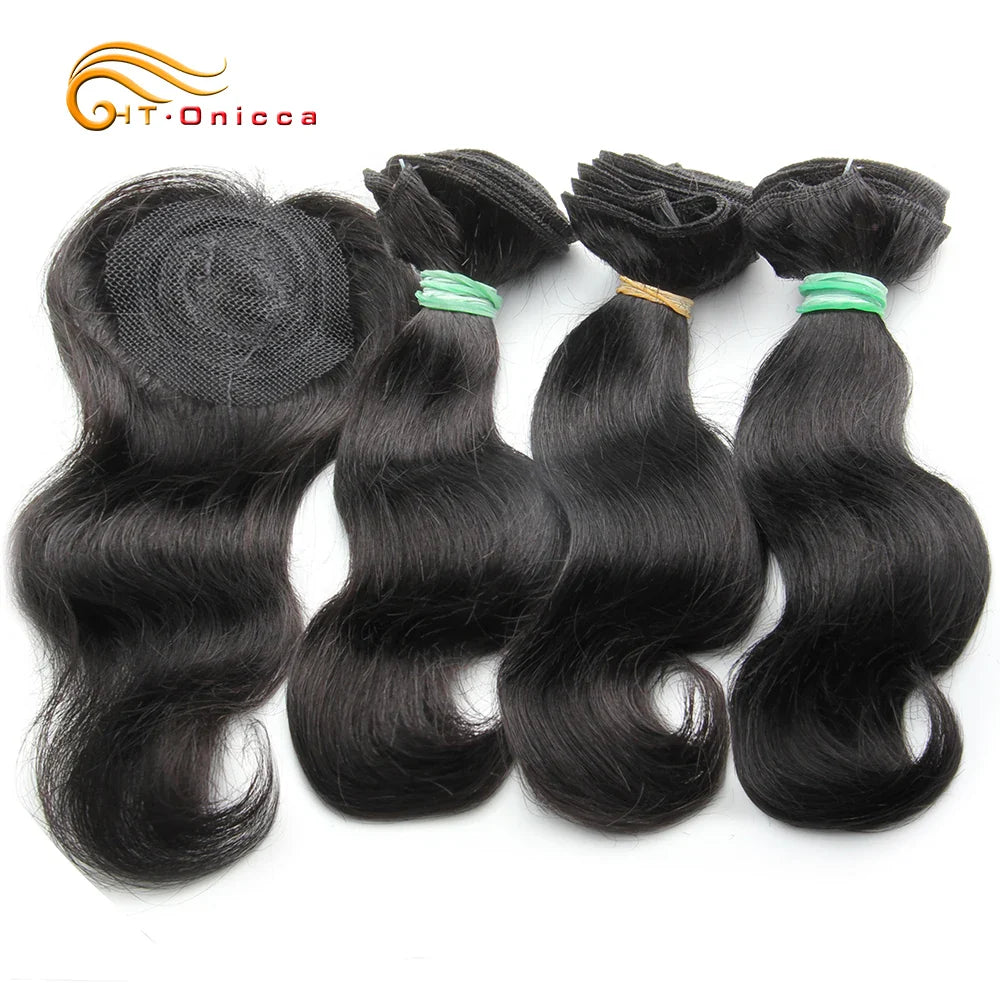 Kinky Curly Human Hair Bundles with Closure – Short Indian Hair Bundles with Circular Closure