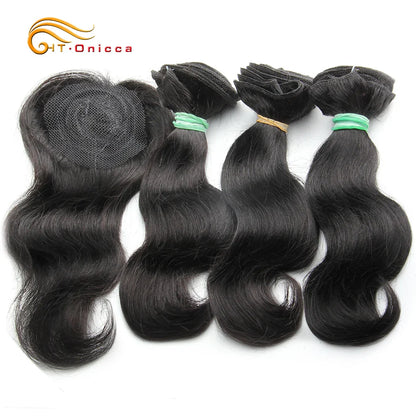 Kinky Curly Human Hair Bundles with Closure – Short Indian Hair Bundles with Circular Closure