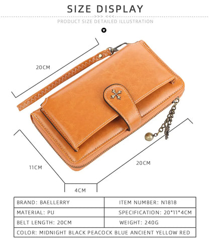 New Women’s PU Leather Wallet — Fashion Long Zipper Purse, Top Quality Brand Card Holder, Classic Female Wallet