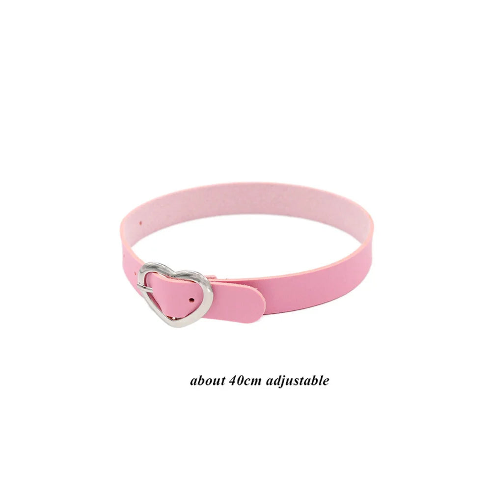 Pink Gothic Collar Necklace – Trendy Rock Leather Heart with Rivets, Harajuku Punk Choker Jewelry for Women, Gift Idea
