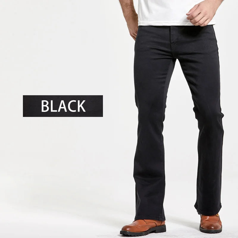 Men’s Bootcut Jeans — Slim Fit Stretch Denim Pants Slightly Flared Classic Designer Trousers Blue Black