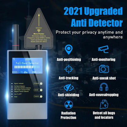 RF Signal Bug Detector with Magnetic Anti-Tracking – Wireless Audio, GPS & Hidden Camera Finder Security Device