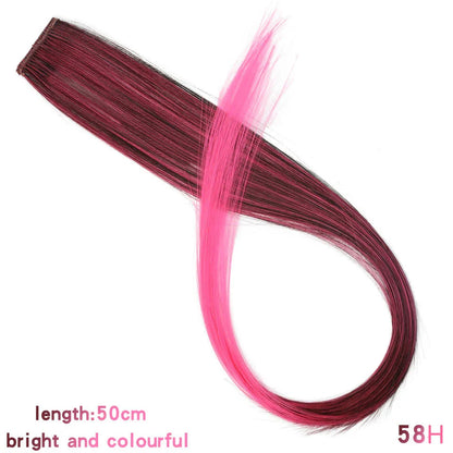 BUQI Straight Clip-In Colored Hair Extensions – Rainbow Synthetic Hair Streaks in Pink, Orange, White & Purple