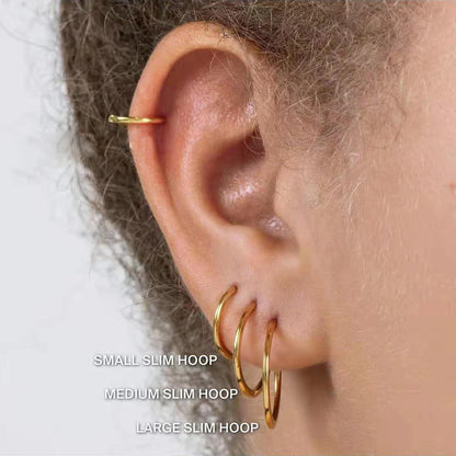 E.B.belle Minimalist Stainless Steel Hoop Earrings — 14K Gold-Plated Small, Medium & Large Loops for Women