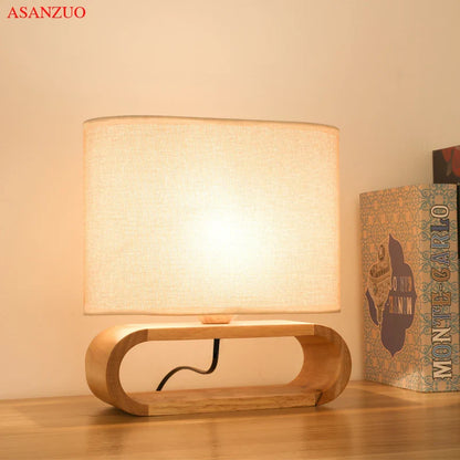 Nordic Wood Base Table Lamp with Cloth Lampshade - E27 Bedside, Desk & Reading Light for Living Room & Bedroom