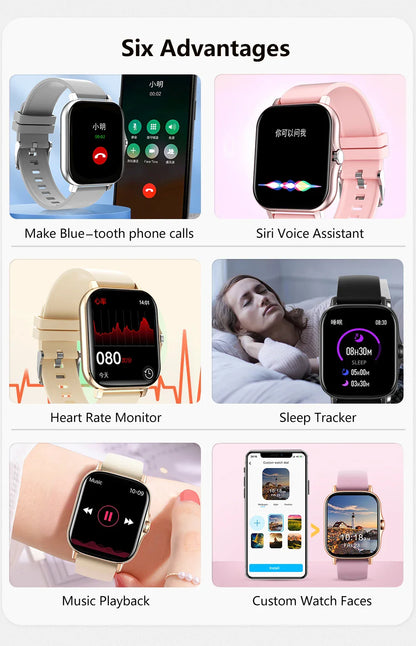 Smartwatch with Full Touch Screen — Call, Message Reminder, Music Control & Multi-Function Fitness Tracker, Compatible with iPhone & Android