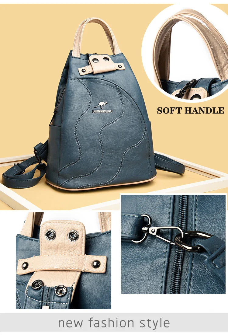 Women's Leather Zipper Backpack - Chest Bag Travel Pack, Ladies' School Bagpack for Teenage Girls, Sac A Dos