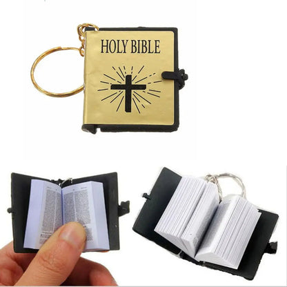 Mini English Holy Bible Keychain - Christian Jesus Cross & Muslim Keyring, Prayer God Bless Charm for Women’s Bag