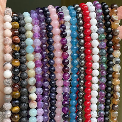 Natural Round Mixed Gemstone Beads — Tiger Eye, Amazonite, Lava, Turquoise, Agate, Jasper & Garnet Spacer Beads for DIY Bracelet