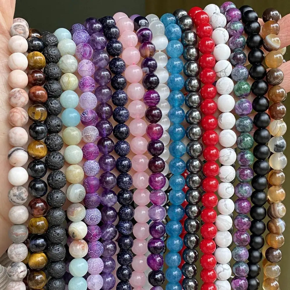 Natural Gemstone Spacer Beads - Tiger Eye, Amazonite, Lava, Turquoise & Agate Loose Beads for DIY Jewelry Bracelets