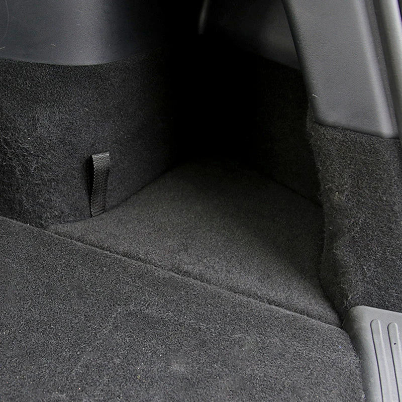Futhope Car Trunk Side Storage Box for Tesla Model Y 2018-2024 – Hollow Cover Organizer with Flocking Mat & Partition Board