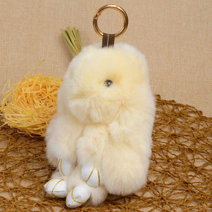 Genuine Rex Rabbit Fur Keychain - Fluffy Bunny Bag Charm and Car Pendant for Women