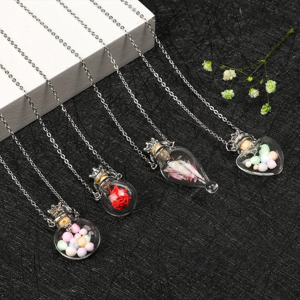 Openable Glaze Vial Pendant Necklace – Water Drop Heart Mini Perfume Bottle, Keepsake Jewelry Gift with Steel Chain
