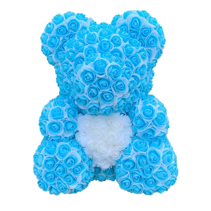 2024 40cm Rose Bear – Heart-Shaped Artificial Flower Teddy Bear for Valentine’s, Wedding, Birthday & Christmas Gifts
