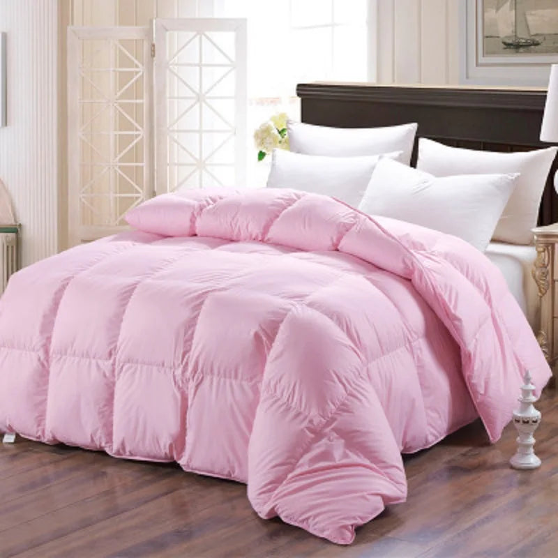 100% Goose Down Duvet – Quilted Cotton Comforter, Warm Winter Blanket with Solid Color Design