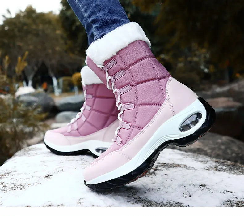Women’s Waterproof Winter Snow Boots – Warm Plush Fur, Non-Slip Outdoor Platform Ankle Boots