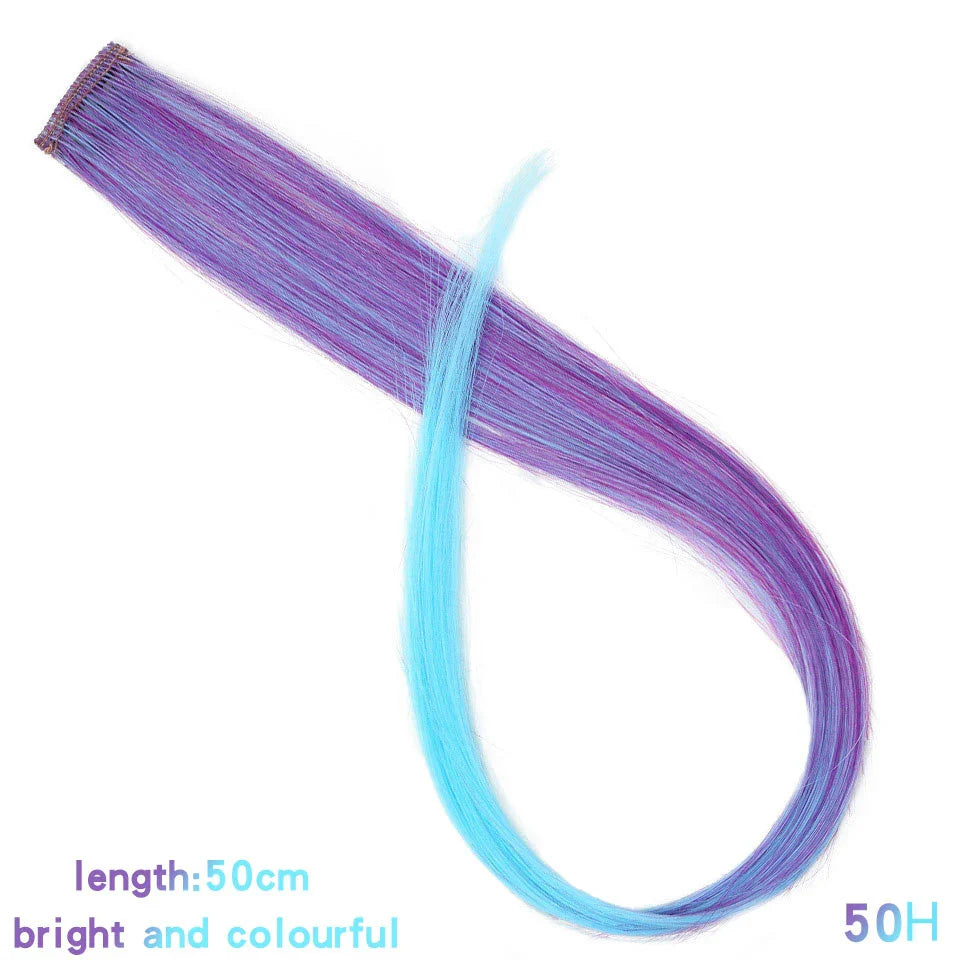 BUQI Straight Clip-In Colored Hair Extensions – Rainbow Synthetic Hair Streaks in Pink, Orange, White & Purple
