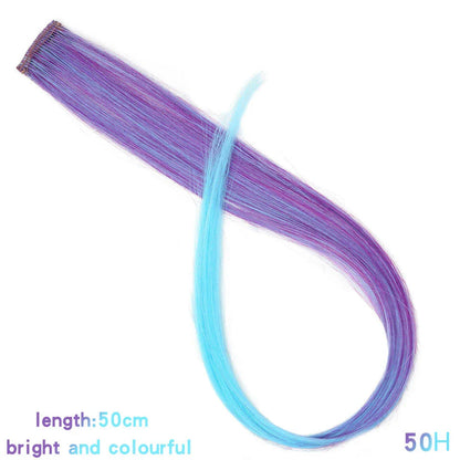 BUQI Straight Clip-In Colored Hair Extensions – Rainbow Synthetic Hair Streaks in Pink, Orange, White & Purple