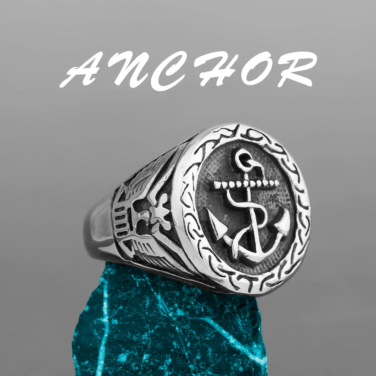 Nordic Viking Stainless Steel Ring - Compass Tree of Life Rune Wolf Amulet Jewelry for Men & Women