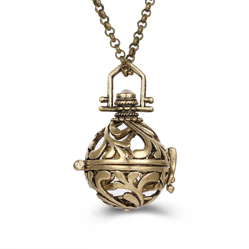 Mexico Music Ball Hollow Zircon Pendant Necklace – Vintage Perfume Aromatherapy Locket for Women