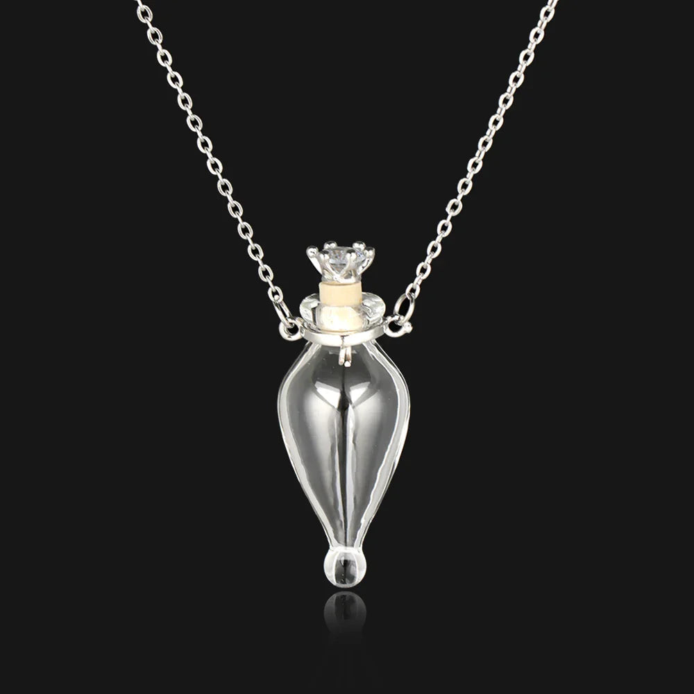 Openable Glaze Vial Pendant Necklace – Water Drop Heart Mini Perfume Bottle, Keepsake Jewelry Gift with Steel Chain
