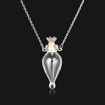 Openable Glaze Vial Pendant Necklace – Water Drop Heart Mini Perfume Bottle, Keepsake Jewelry Gift with Steel Chain