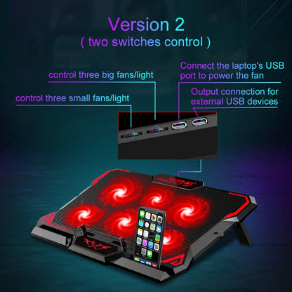 COOLCOLD 17-Inch Gaming Laptop Cooler - Six Fan System, LED Screen, Dual USB Ports, 2600RPM Cooling Pad and Notebook Stand