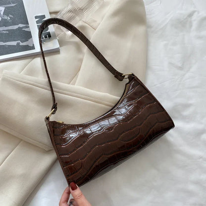 Fashion PU Leather Alligator Pattern Bag for Women – Small Armpit Handbag, Underarm Messenger Purse