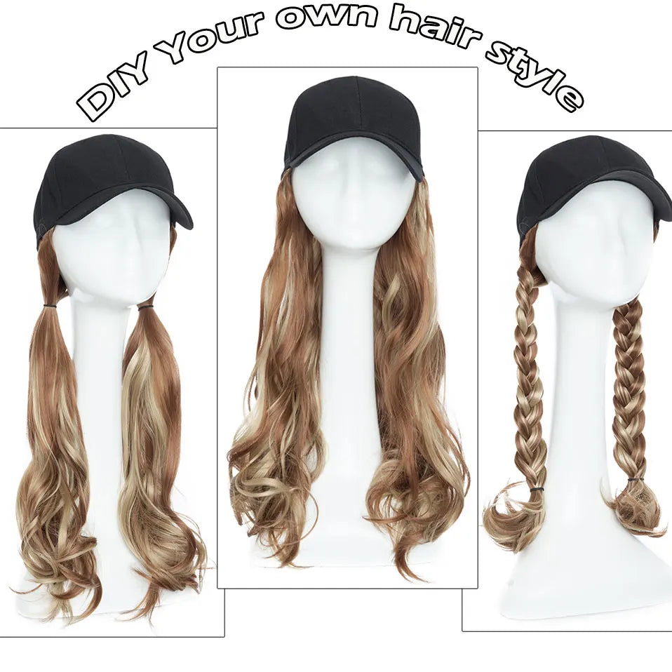 Snoilite Synthetic Long Wavy Baseball Cap with Hair Extension: Integrate Cap Hat for Women & Girls | Daily Hairstyle Wig