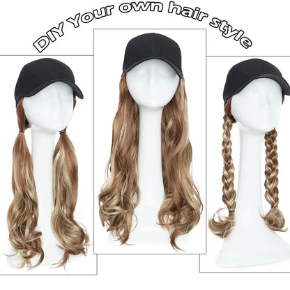Snoilite Synthetic Long Wavy Baseball Cap with Hair Extension: Integrate Cap Hat for Women & Girls | Daily Hairstyle Wig