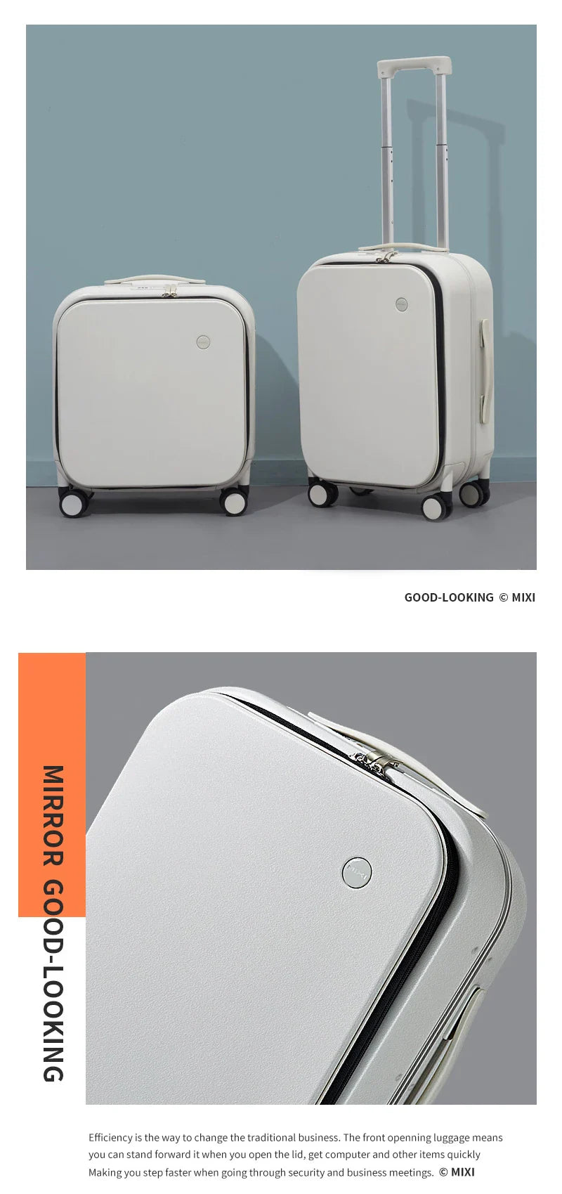 Mixi Aluminum Frame Carry-On Suitcase — Patent Design Rolling Luggage for Cabin, 18/20/24 Inch M9260