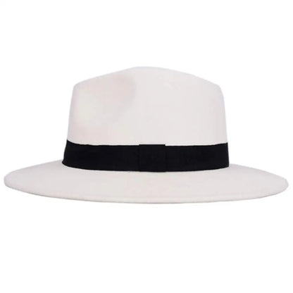 Unisex Black Fedora Hat – Wide Brim Jazz Panama Top Hat for Autumn and Winter – Classic Gentleman Style