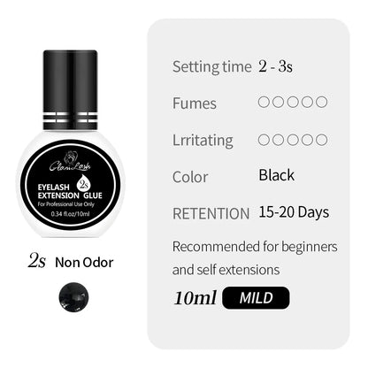 GLAMLASH Eyelash Extension Glue — Black Adhesive Kit for Individual False Lashes, 0.3–2 Sec Dry Time, Professional Use