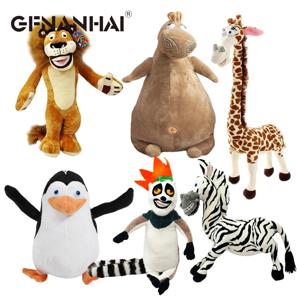 20-35cm Madagascar Plush Toy Set — 6 Styles Soft Stuffed Animal Dolls: Giraffe, Hippo, Lion, Penguin, Zebra, Lemur, Kids Gift