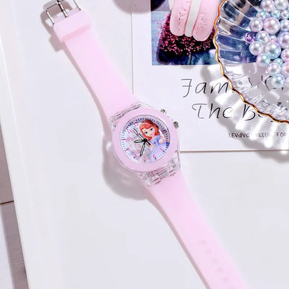 Disney Frozen Princess Kids Watch - Girls' Luminous LED Colorful Wristwatch for Students & Ladies