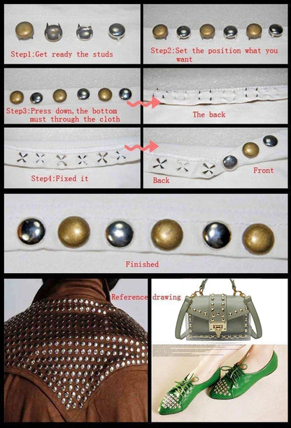 100pcs Round Dome Rivets Spike Studs 2.5-16mm – Punk Rock DIY Leather Craft for Shoes, Clothing & Bags