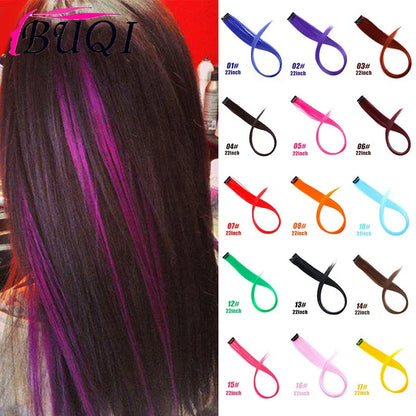 BUQI Straight Clip-In Colored Hair Extensions – Rainbow Synthetic Hair Streaks in Pink, Orange, White & Purple