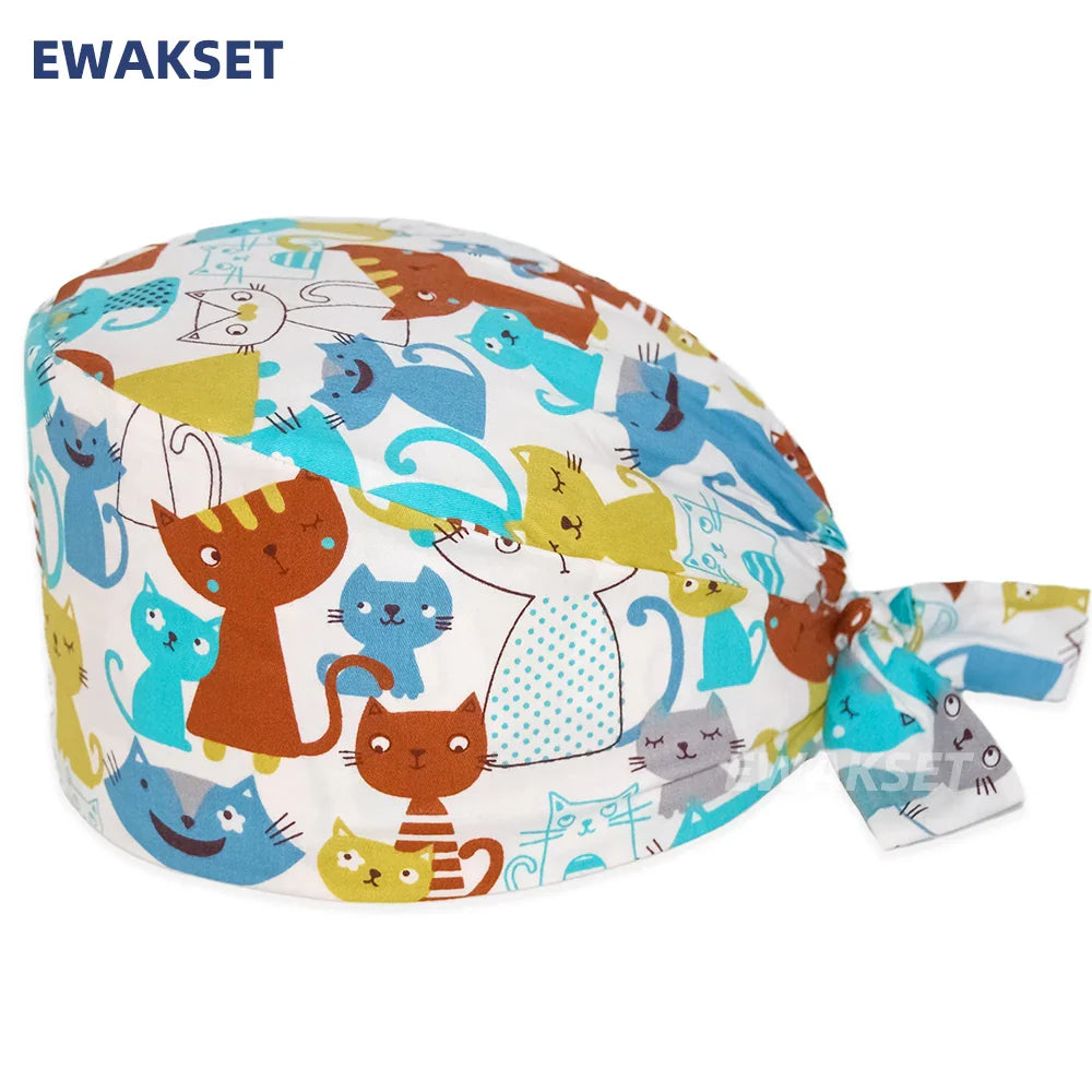 Unisex Soft Scrub Cap – Cartoon Print Surgical Hat for Men and Women, Operating Room Nursing Accessories