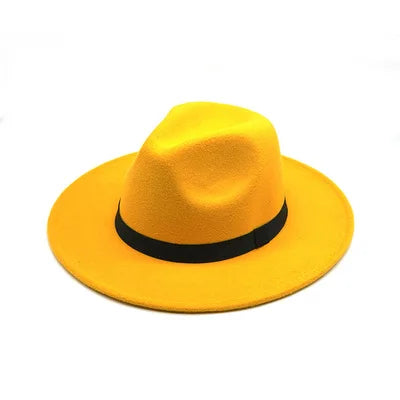 Unisex Black Fedora Hat – Wide Brim Jazz Panama Top Hat for Autumn and Winter – Classic Gentleman Style