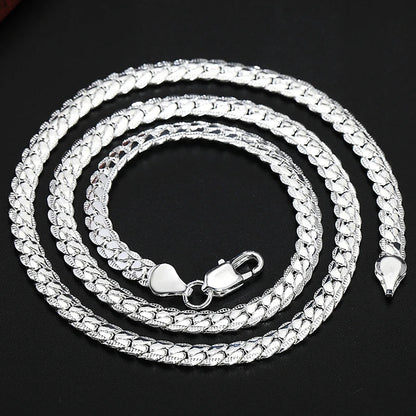 DOTEFFIL 925 Sterling Silver Side Chain Necklace & Bracelet – 6mm, 8-24 Inch, Fashion Charm Wedding Jewelry for Women & Men