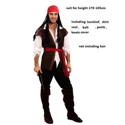 Pirates of the Caribbean Cosplay Costume – Adult Captain Jack Sparrow Outfit for Men & Women, Halloween Party