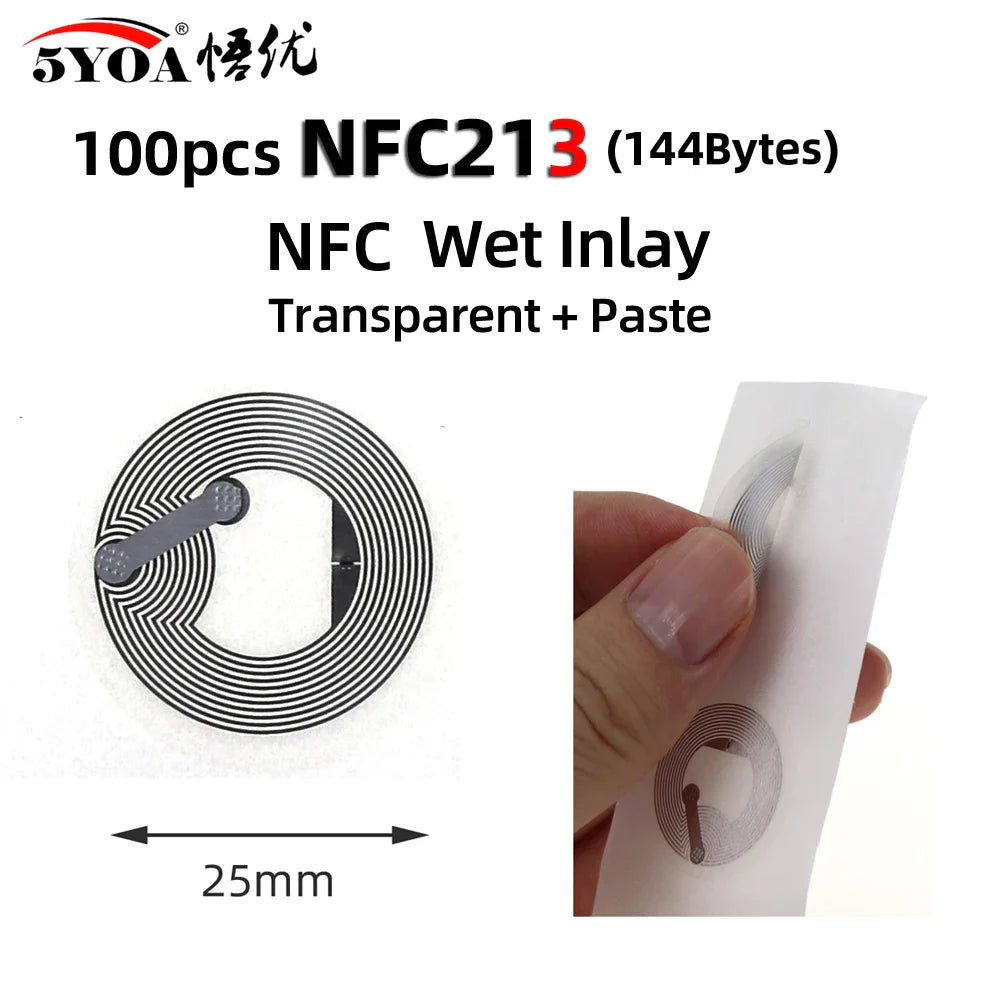 100PCS NFC Label Tag Stickers – 13.56MHz ISO14443A NTAG213 RFID for All NFC-Enabled Phones