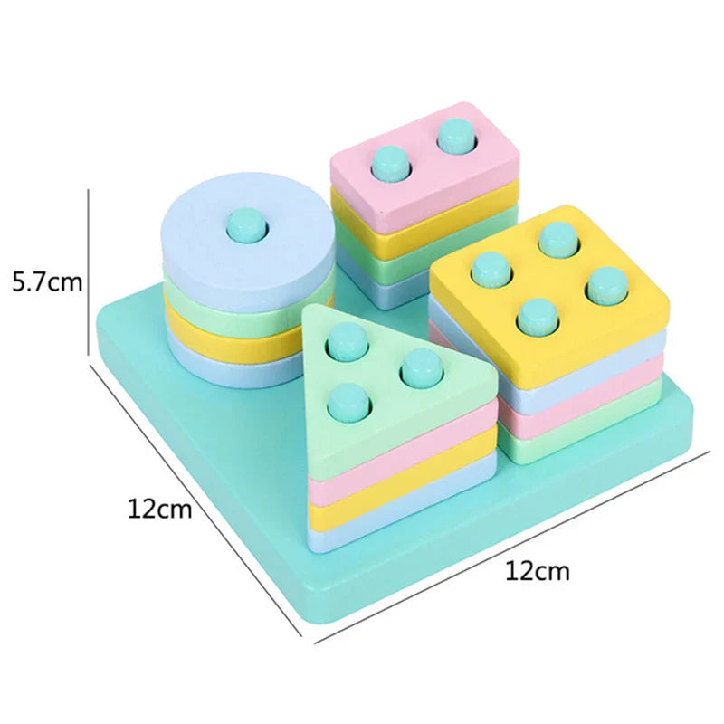 Montessori Wooden Building Blocks – Early Learning Educational Color & Shape Puzzle Toys for Kids