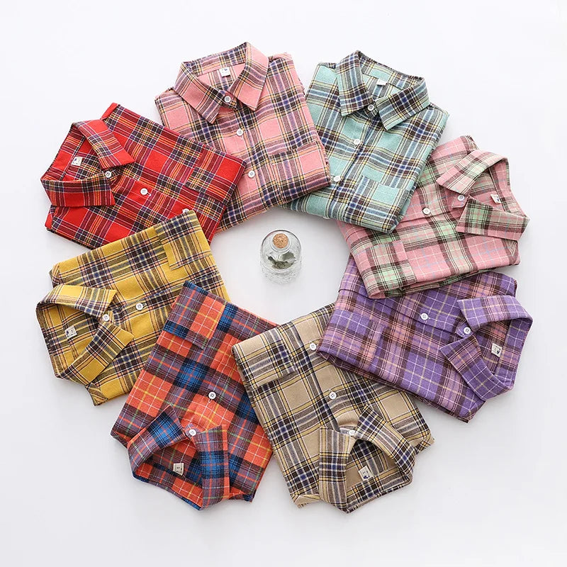 2025 Women’s Flannel Plaid Shirt – Casual Loose Cotton Long Sleeve Blouse, Designer Style Tops