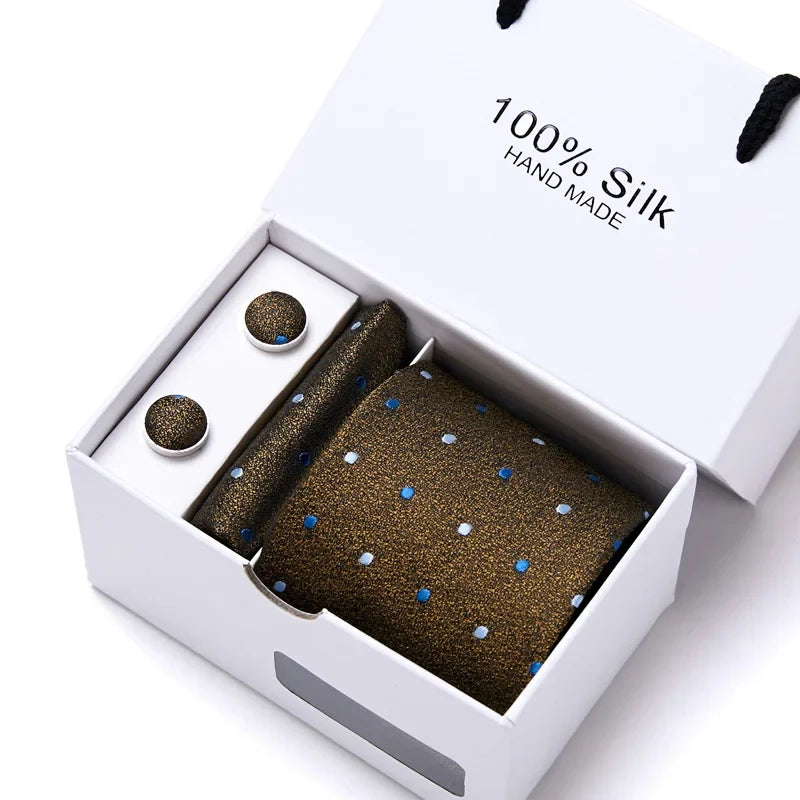 100% Silk Men’s Tie Gift Set - Classic 7.5cm Striped Floral Necktie with Handkerchief for Office, Party & Wedding Formal Wear