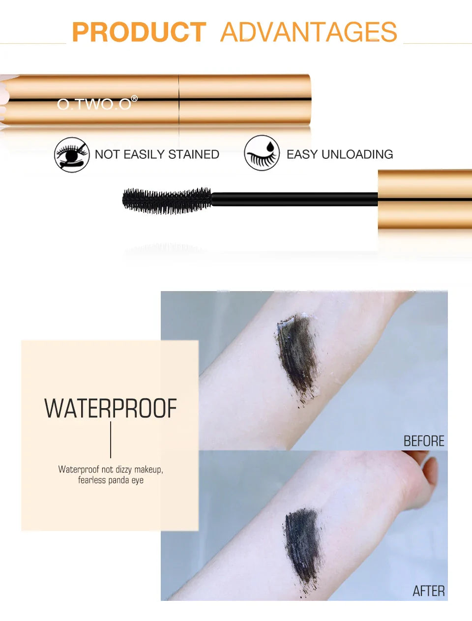 O.TWO.O 3D Fiber Thick Lengthening Mascara – Long Black Lash Eyelash Extension with Brush, Professional Eye Cosmetics