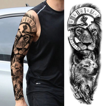 Temporary Tattoo Sleeve - Realistic Full Arm Skull Angel Maori Design Tattoo Sticker for Men & Women