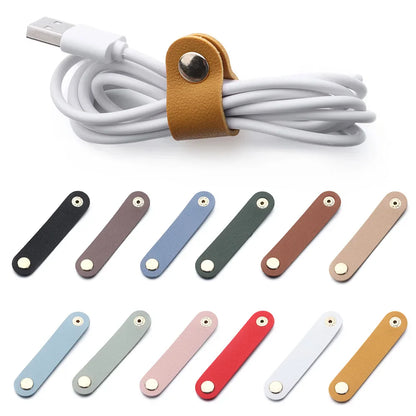 Leather Charger Protector Desktop Storage Clips – Cable Winder Tie – Cable Management Cord Organizer – Earphone Accessories
