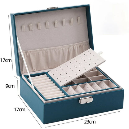 Double-Layer Wooden Jewelry Box – PU Leather Ring & Accessory Organizer with Storage and Makeup Case